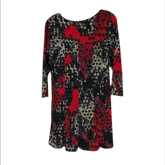 Vivian Wong Red Black abstract tunic flowy 3/4 sleeve blouse Small - Picture 2 of 12